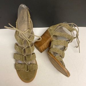 HINGE Green Suede Lace Up Strappy Heeled Shoes Size 10